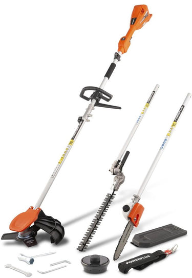 Powerplus dual power 4-in-1 tuin multitool op batterijen powdpg75530 - 40 v tuingereedschap, heggenschaar, trimmer, kettingzaag en bosmaaier op accu, zonder accu en lader