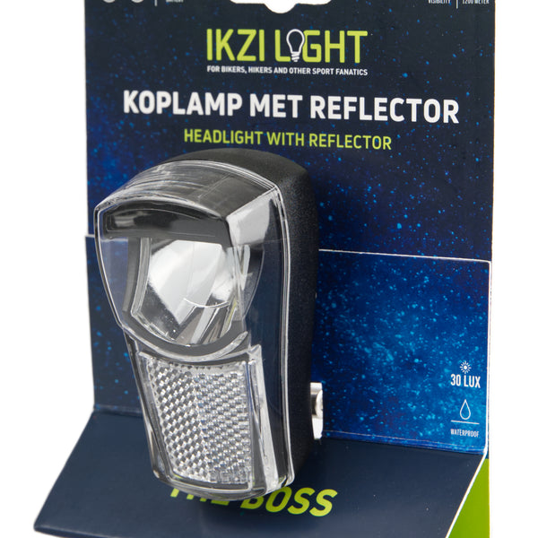 Ikzilight headlight The Boss, 1 white LED 20LUX. incl bracket and batteries (hang packaging)