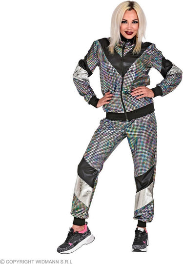 Finidi trainingspak disco jaren 80 zilver reflecterend