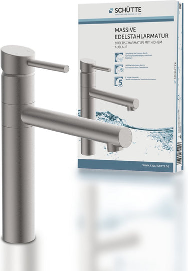 Schütte massive design keukenkraan - mengkraan - hoge, draaibare uitloop - zijdelingse greep - massief rvs