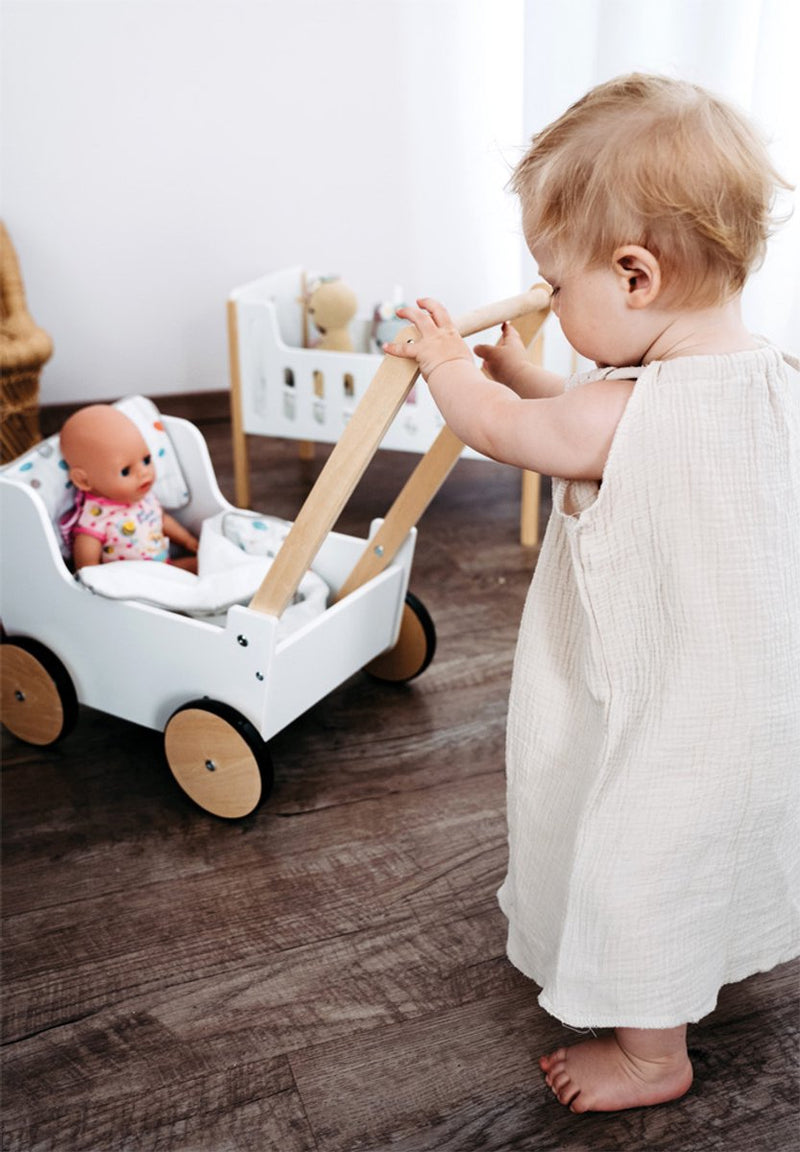 Load image into Gallery viewer, Small foot - houten duwpoppenwagen little button

