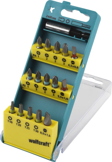 Wolfcraft - bitset - 16 delig - sleuf kruiskop ph pz torx - 2400000
