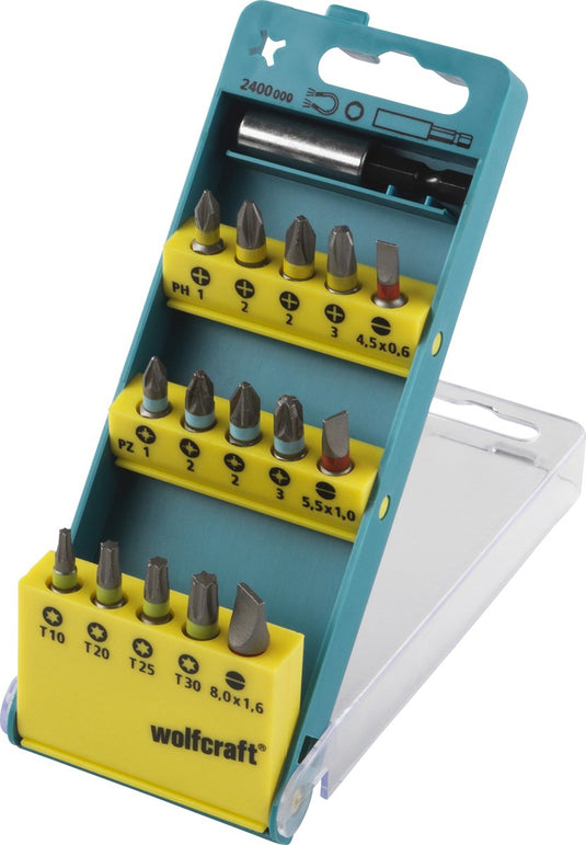 Wolfcraft - bitset - 16 delig - sleuf kruiskop ph pz torx - 2400000