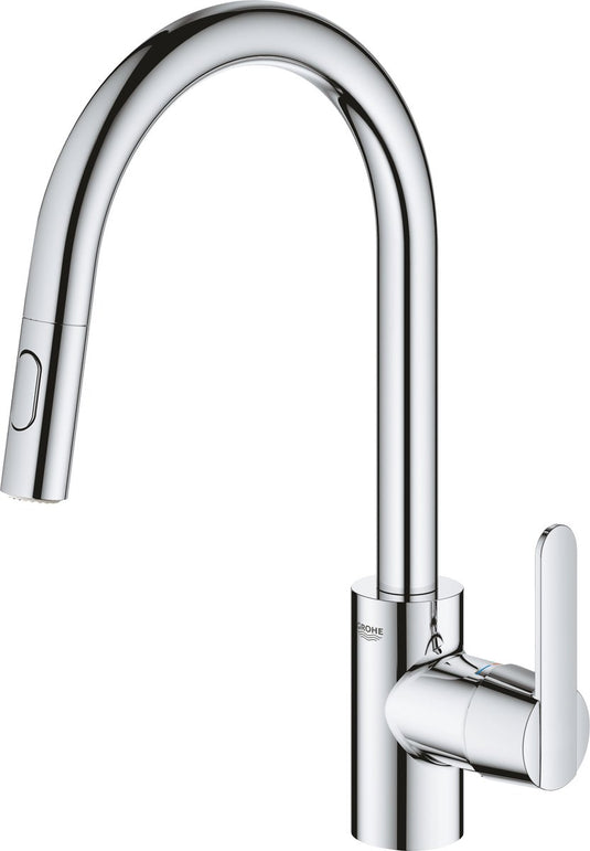Grohe get keukenkraan - hoge uitloop - 360° draaibereik - met uittrekbare handdouche en 2 straalsoorten - chroom
