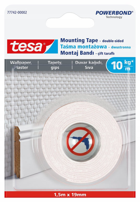 Tesa powerbond dubbelzijdige tape voor behang stuc - 1.5m