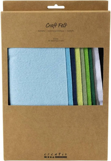 Creativ company hobbyvilt a4 dikte 2mm blauw en groen harmonie - 10st.