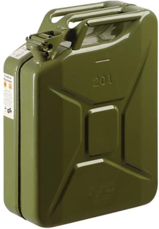 Eda metalen jerrycan legergroen voor brandstof 20 liter l35 x b17 x h47 cm - geschikt voor brandstof - benzine diesel