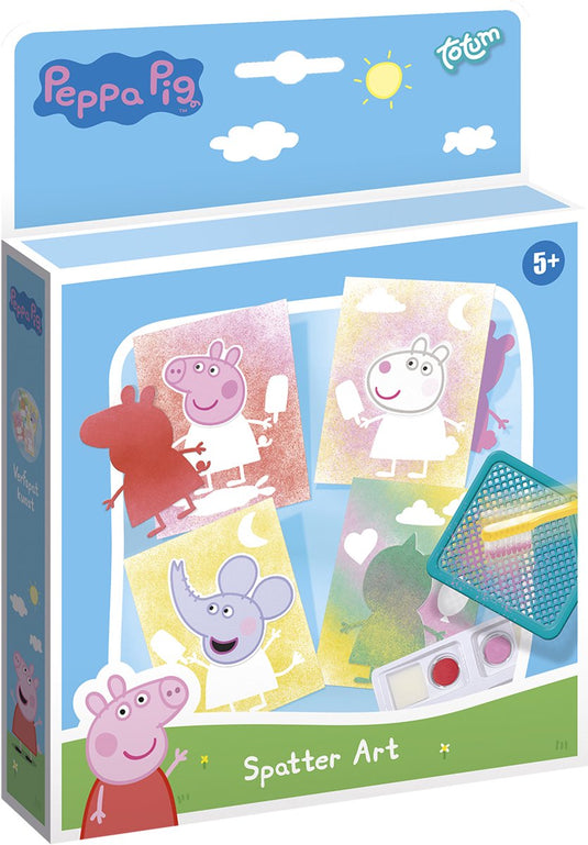 Totum peppa pig 4 luxe kaarten maken creatief speelgoed knutselset spetterkunst incl. stickers - speelgoed junior knutselen