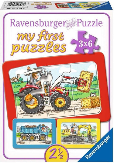 Ravensburger graafmachine, tractor en kiepauto- my first puzzels -3x6 stukjes - kinderpuzzel
