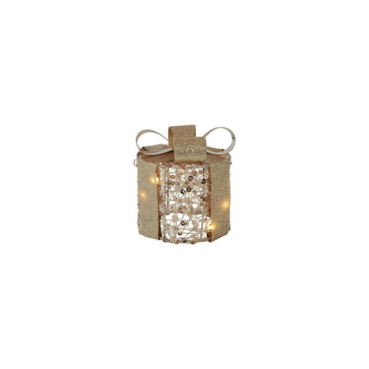 Country field countryfield kerstkado met 10 led lampjes pippa goud metaal ø10x11cm met timer, 2xaa