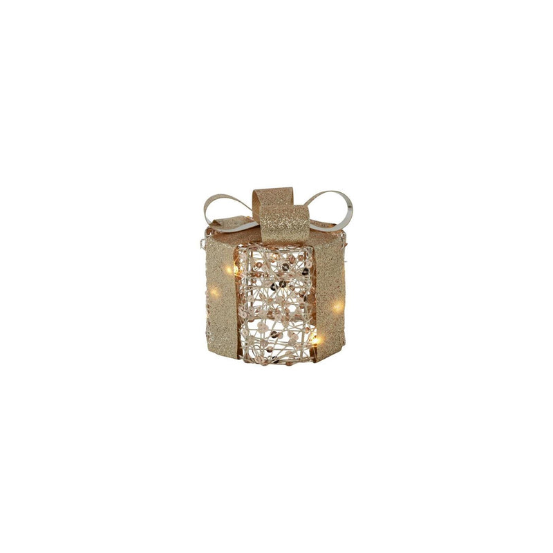 Load image into Gallery viewer, Country field countryfield kerstkado met 10 led lampjes pippa goud metaal ã˜10x11cm met timer, 2xaa
