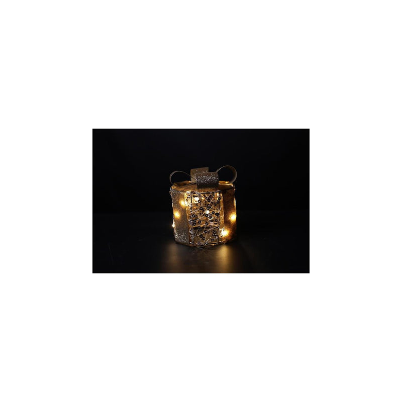 Load image into Gallery viewer, Country field countryfield kerstkado met 10 led lampjes pippa goud metaal ã˜10x11cm met timer, 2xaa
