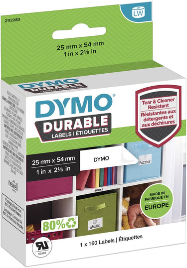 Dymo originele duurzame labelwriter labels | 25 mm x 54 mm | witte poly | 160 zelfklevende etiketten | stevige labels voor de labelwriter labelprinters