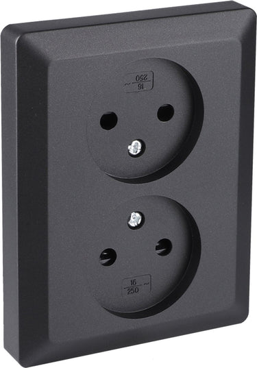 Q-link dubbel stopcontact - wandcontactdoos - inbouw contactdoos met shutter - zwart