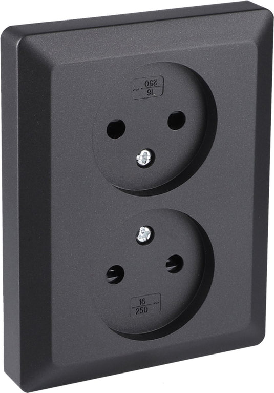 Q-link dubbel stopcontact - wandcontactdoos - inbouw contactdoos met shutter - zwart