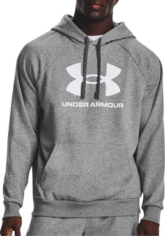 Under armour ua rival fleece logo hd-gry heren sporttrui - castlerock light heather - wit