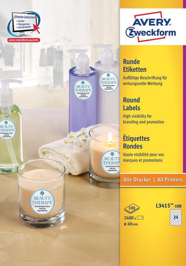 Avery ronde etiketten diameter 40 mm wit 2.400 stuks