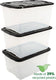 Iris topbox opbergbox half te openen deksel - 45l - kunststof - transparant zwart - set van 3