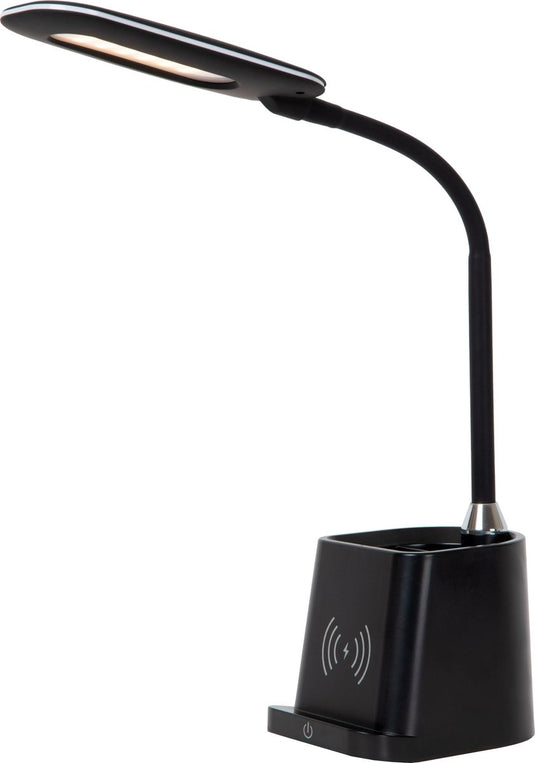 Lucide penny - bureaulamp - led dimbaar - 1x4,7w 3000k - met draadloze oplader - zwart