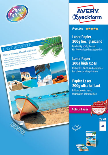 Avery kleurenlaserpapier a4 wit 200gr doos a 100 vel
