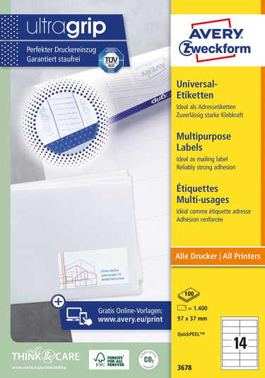 Merkloos sans marque universele etiketten avery 3678 97x37mm