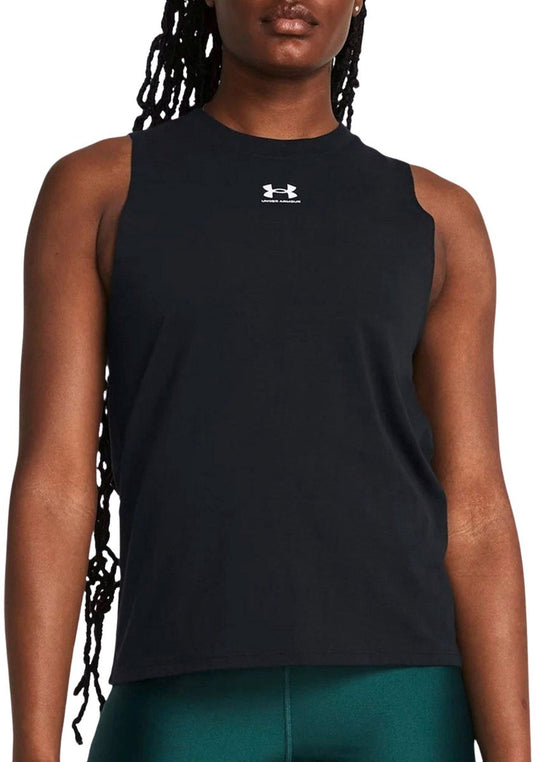 Under armour ua rival muscle tank-blk dames sportshirt - zwart - wit