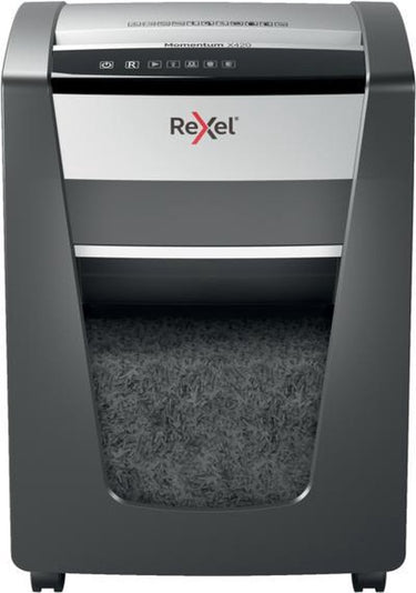 Rexel momentum x420 papierversnipperaar - p4 snippers - tot 20 vel - 30l - zwart