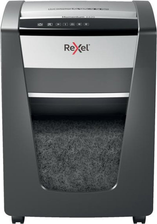 Rexel momentum x420 papierversnipperaar - p4 snippers - tot 20 vel - 30l - zwart