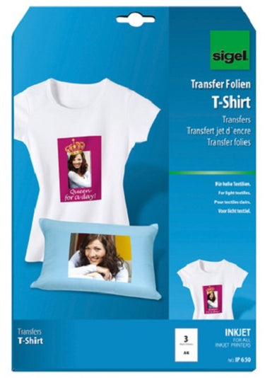 Sigel inkjet transferfolie - a4 - blanco - 3 vel - voor lichte kleding textiel - si-ip650