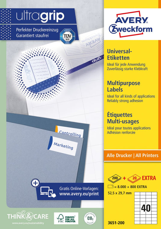Merkloos sans marque huismerk avery 3651-200 universele etiket 52,5x29,7mm