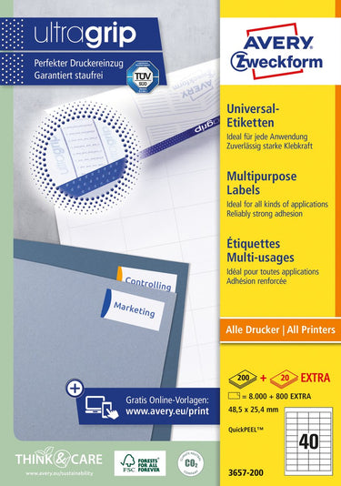 Merkloos sans marque huismerk avery 3657-200 universele etiket 48,5x25,4mm