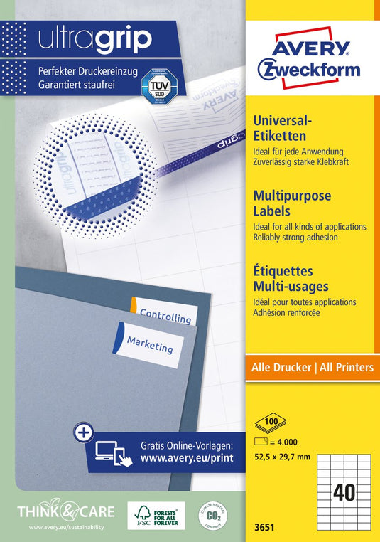 Avery huismerk 3651 universele etiket 52,5x29,7mm