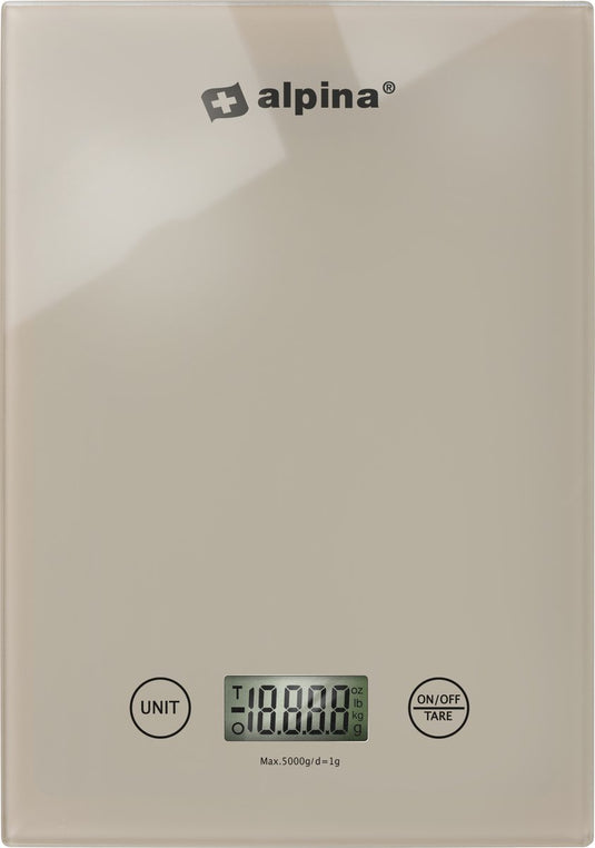 Alpina keukenweegschaal digitaal - weegschaal keuken in gr, lb, oz en ml - precisie weegschaal met tarra functie - keuken accessoires - 22 x 15,5 cm - beige