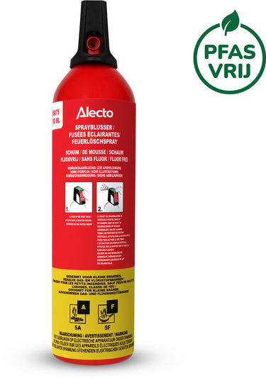 Alecto blusspray bs075 - 750ml - blusklasse 5a en 5f - brandblusser voor keuken barbecue auto en meer - vetblusser