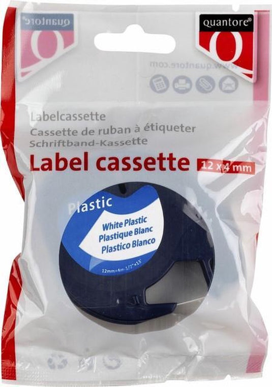 Quantore labeltape dymo 91201 12mmx4m kunststof zwart op wit