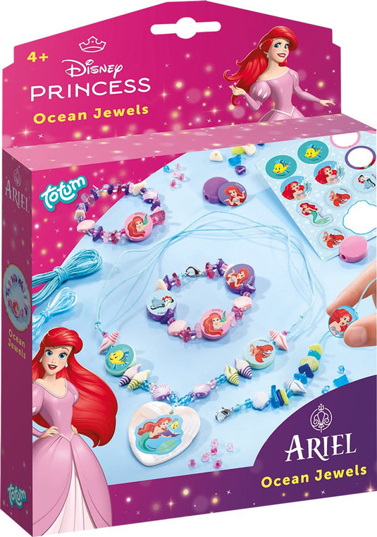 Totum disney princess ariel zeesieraden armbandjes maken ocean jewels | speelgoed meisjes knutselset vanaf 4 jaar - 3 armbandjes en halsketting met hartbedel cadeau tip sieradenset