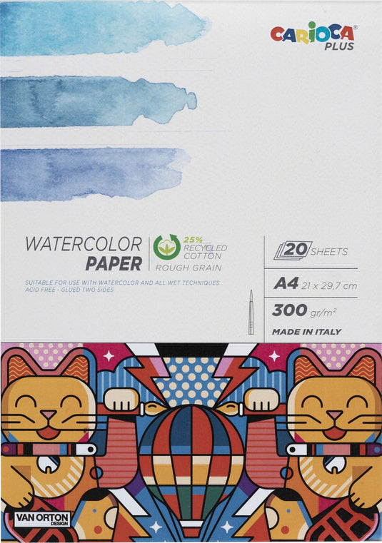 Carioca plus watercolor tekenblok - a4 aquarelpapier - 20 vellen - 300 g m² - geschikt voor waterverf, aquarelpotloden, inkt en gouache