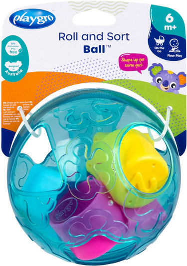 Playgro roll and sort ball - baby bal - vormsorteerder - baby speelbal - speelgoed baby - speelgoed 1 jaar - educatief baby speelgoed - bal voor baby - motoriek baby - baby rammelaar - interactief baby speelgoed - inclusief zachte blokken
