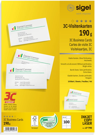 Sigel visitekaartjes a4 190 g m² mat wit 10 vellen