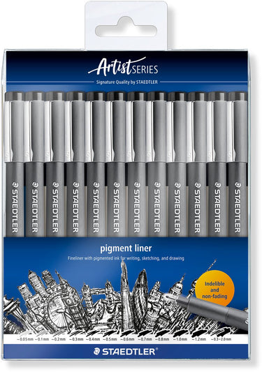 Staedtler - artist series - pigment liner 308 - etui met 12 lijnbreedten - zwart