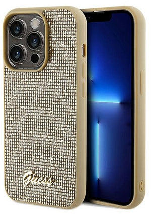 Guess disco metal script - hardcase - iphone 14 pro max - gouden behuizing