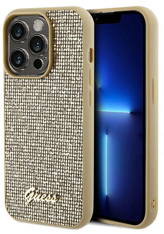 Guess disco metal script - hardcase - iphone 14 pro max - gouden behuizing