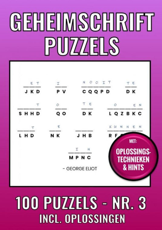 Merkloos sans marque geheimschrift puzzelboek nr. 3 - 100 puzzels - incl. uitleg, tips en oplossingen