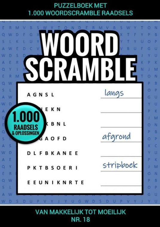 Merkloos sans marque puzzelboek met 1.000 woord scramble raadsels - nr. 18
