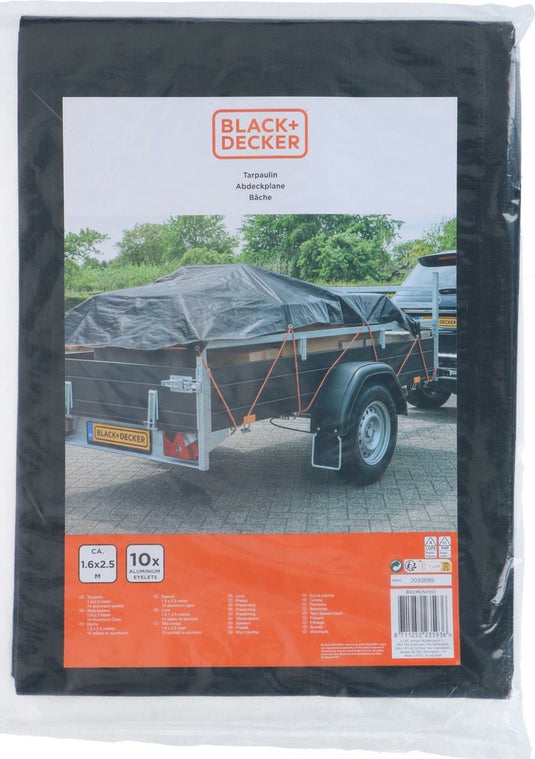 Black+decker black decker afdekzeil dekzeil voor aanhangers - zwart - waterdicht - 1,6x2,5m
