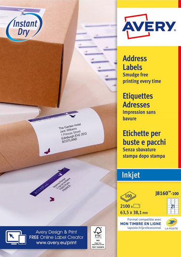 Avery white address label - inkjet - j8160