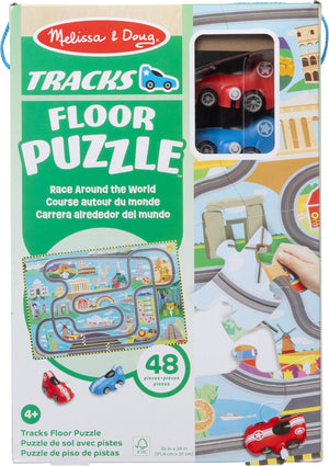 Melissa doug – vloerpuzzel – race rond de wereld incl. 2 opwindbare auto’s