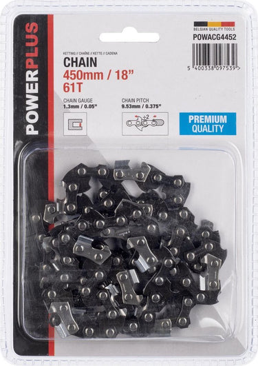 Powerplus ketting voor kettingzaag powacg4452– zwaardlengte 450 mm, 61 t – 18”, zaagketting, tuingereedschap