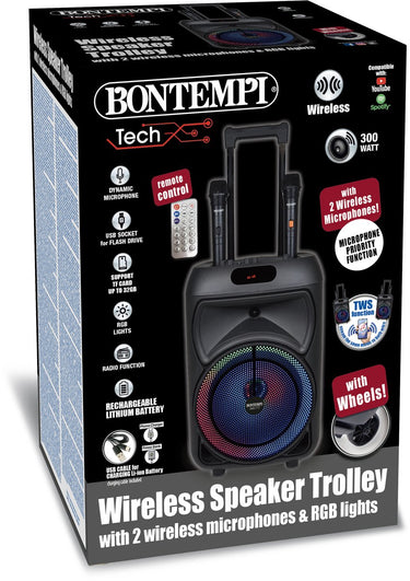 Bontempi spa bontempi - draadloze trolley speaker - met 2 draadloze microfoons - lichteffecten