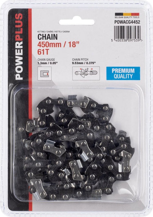 Powerplus ketting voor kettingzaag powacg4452– zwaardlengte 450 mm, 61 t – 18”, zaagketting, tuingereedschap